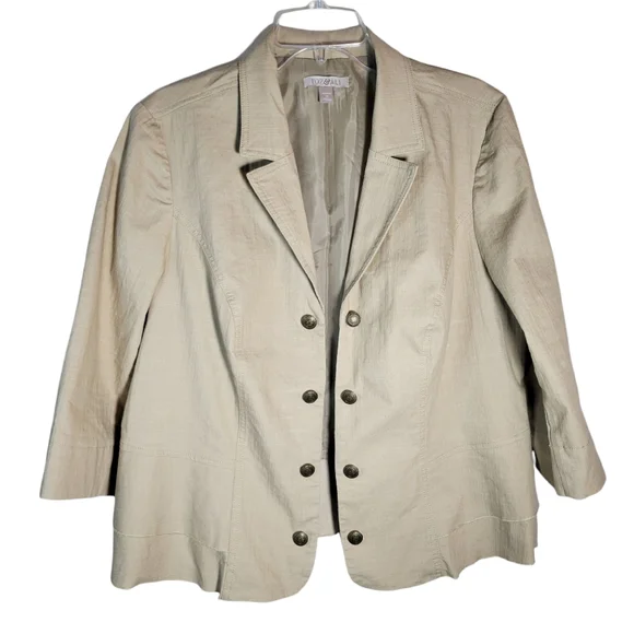 Roz & Ali tan cropped 3/4 sleeve open front blazer Size 1X - Picture 10 of 10